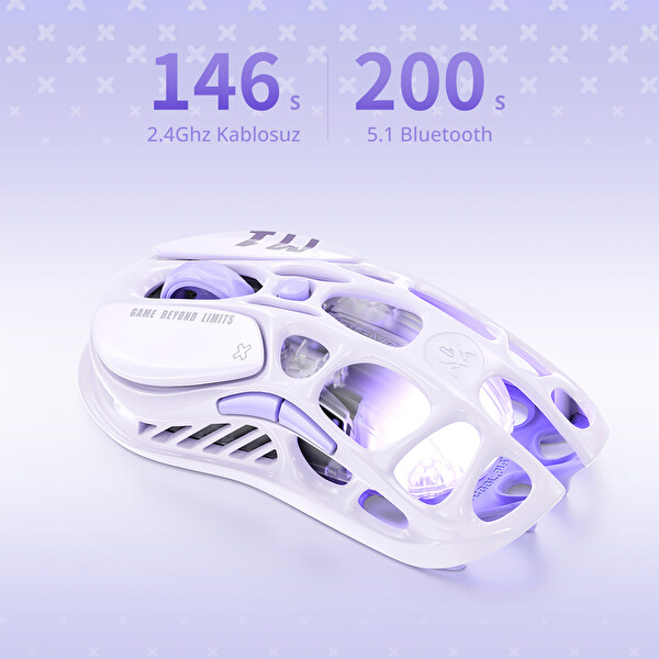 Gravastar Mercury M1 Pro RGB 26.000 DPI Optik Gaming Mouse Kablosuz Lavender Purple