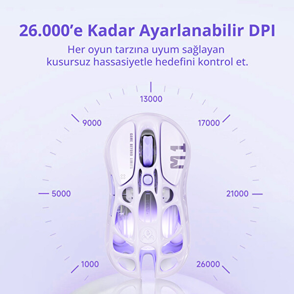 Gravastar Mercury M1 Pro RGB 26.000 DPI Optik Gaming Mouse Kablosuz Lavender Purple