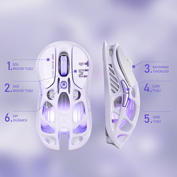 Gravastar Mercury M1 Pro RGB 26.000 DPI Optik Gaming Mouse Kablosuz Lavender Purple
