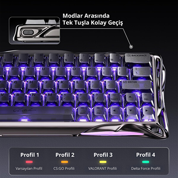 GravaStar Mercury V60 Pro HE 8kHz Kablolu Manyetik Klavye XPro 32K DPI Kablosuz Mouse Oyuncu Seti GunMetal