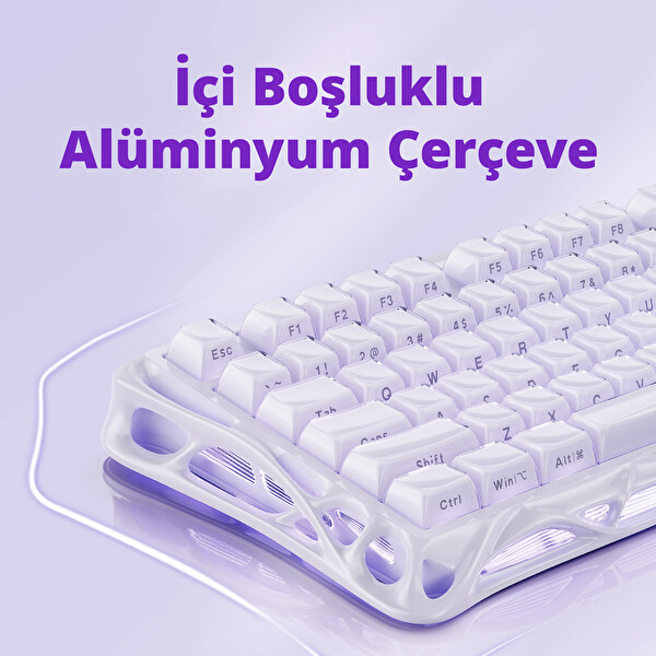 GravaStar Mercury V75 Kablolu Manyetik Gaming Klavye Ve M1 Pro Kablosuz Mouse Seti - Lavanta Moru