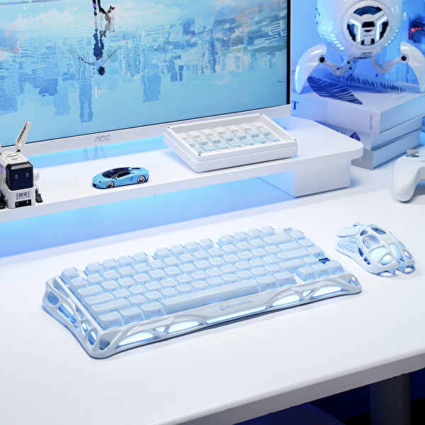 GravaStar Mercury K1 Mekanik Gaming Klavye Ve M1 Pro Kablosuz Optik Mouse Seti - Buz Mavisi