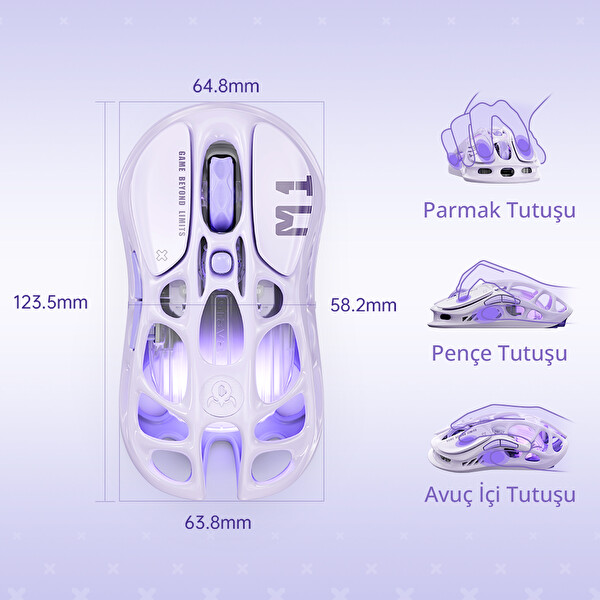 GravaStar V75 Manyetik Kablolu Gaming Klavye M1 Pro Kablosuz Optik Mouse Ve Mousepad Oyuncu Seti - Lavender Purple