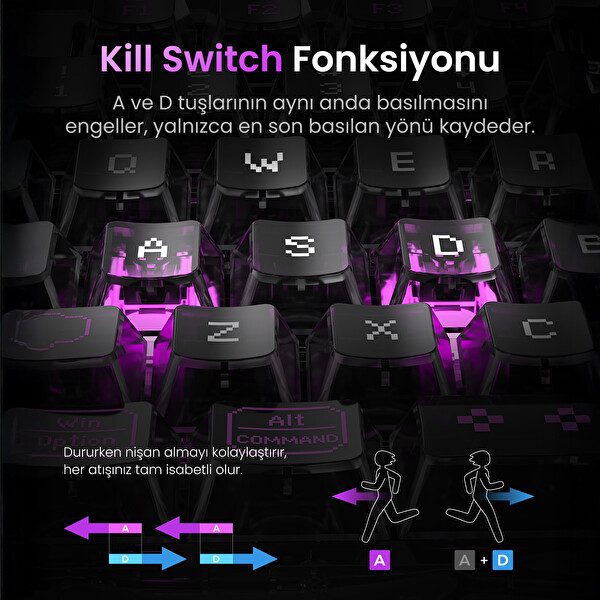 GravaStar V75 Lite Manyetik Kablolu Gaming Klavye M2 Kablosuz Optik Mouse Ve Mousepad Oyuncu Seti - Transparent Siyah
