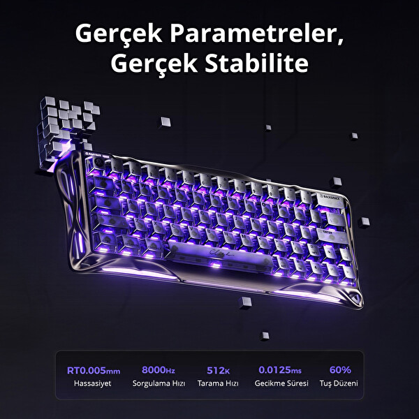 GravaStar V60 Pro Manyetik Kablolu Gaming Klavye XPro Kablosuz Optik Mouse ve Mousepad Oyuncu Seti GunMetal