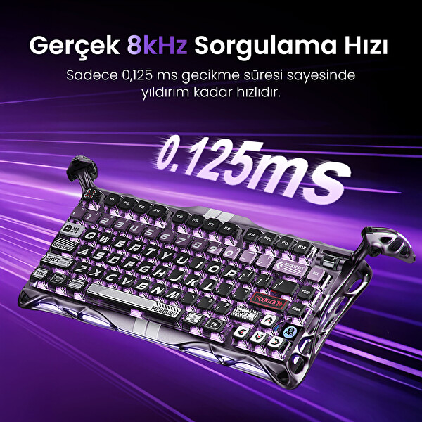 GravaStar V75 Pro Manyetik Kablolu Gaming Klavye XPro Kablosuz Optik Mouse ve Mousepad Oyuncu Seti Iron Purple