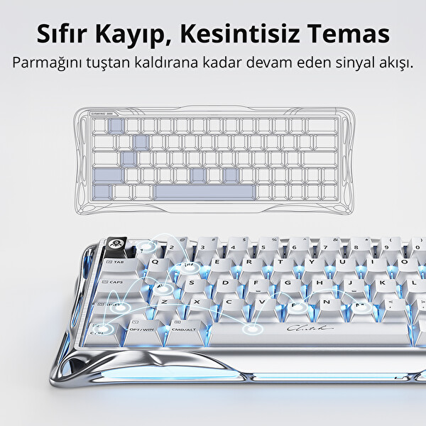GravaStar V60 Pro Manyetik Kablolu Gaming Klavye XPro Kablosuz Optik Mouse ve Mousepad Oyuncu Seti Chrome Silver