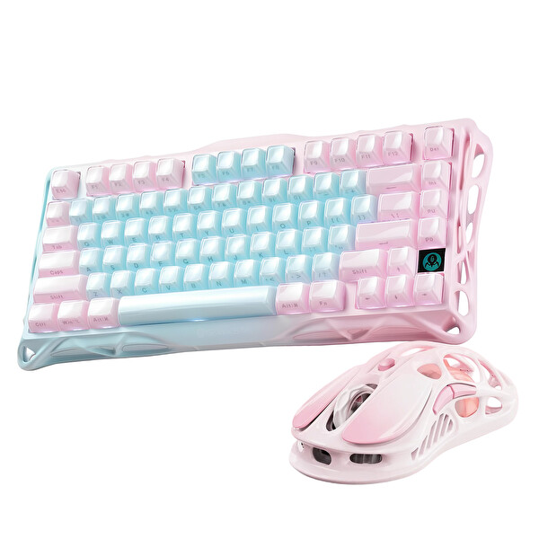 GravaStar Mercury K1 Lite Mekanik Gaming Klavye ve M1 Pro Kablosuz Optik Mouse Seti Aurora Mist