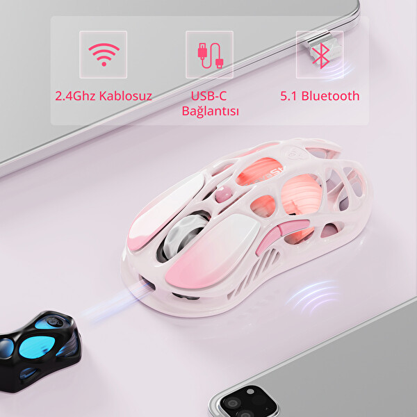 GravaStar Mercury K1 Lite Mekanik Gaming Klavye ve M1 Pro Kablosuz Optik Mouse Seti Lumen Rose