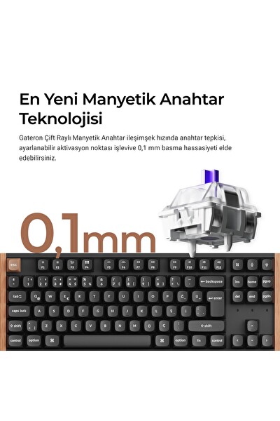 Keychron K8H-F1-TR K8 HE Kablosuz Gateron Çift Raylı Manyetik Anahtar Klavye
