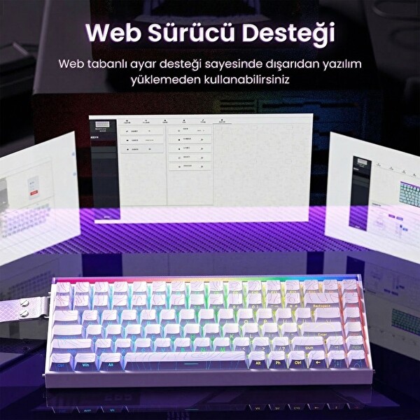 Aula Hero 84 HE Manyetik Mekanik Rapid Trigger 8000Hz RGB TKL Hot Swap Black King Switch Desenli Beyaz Klavye