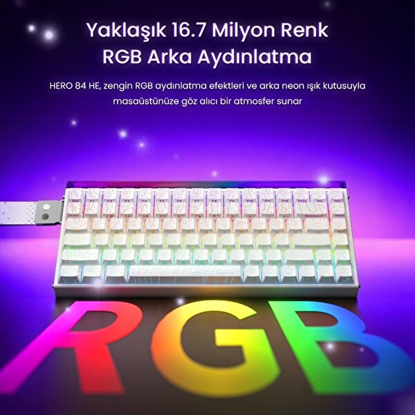 Aula Hero 84 HE Manyetik Mekanik Rapid Trigger 8000Hz RGB TKL Hot Swap Black King Switch Desenli Beyaz Klavye
