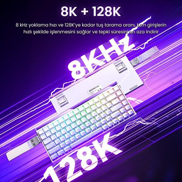 Aula Hero 84 HE Manyetik Mekanik Rapid Trigger 8000Hz RGB TKL Hot Swap Black King Switch Desenli Beyaz Klavye