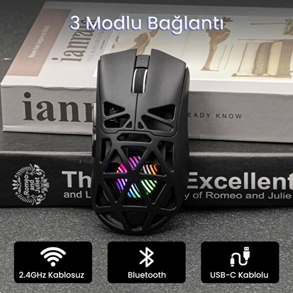 Aula SC620 PAW3311 Sensör 12000 DPI 1000Hz Kablosuz ve Kablolu Gaming Oyuncu Mouse 2.4GHz Siyah
