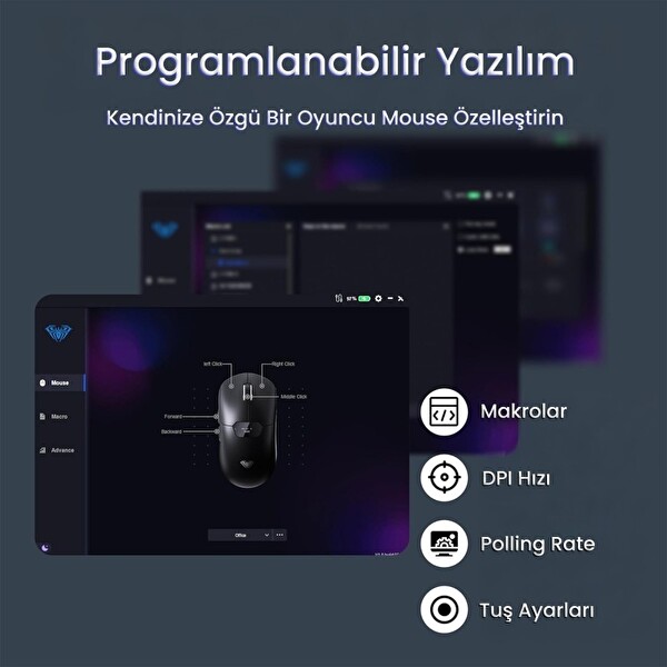 Aula SC390 Akıllı Ekranlı PAW3311 Sensör 20000 DPI 1000Hz Kablosuz ve Kablolu Gaming Oyuncu Mouse 2.4GHz Beyaz