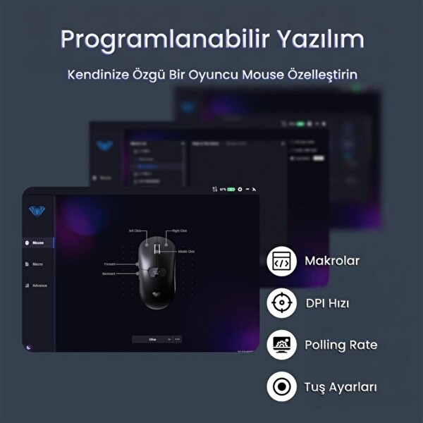 Aula SC390 Akıllı Ekranlı PAW3311 Sensör 20000 DPI 1000Hz Kablosuz ve Kablolu Gaming Oyuncu Mouse 2.4GHz Siyah