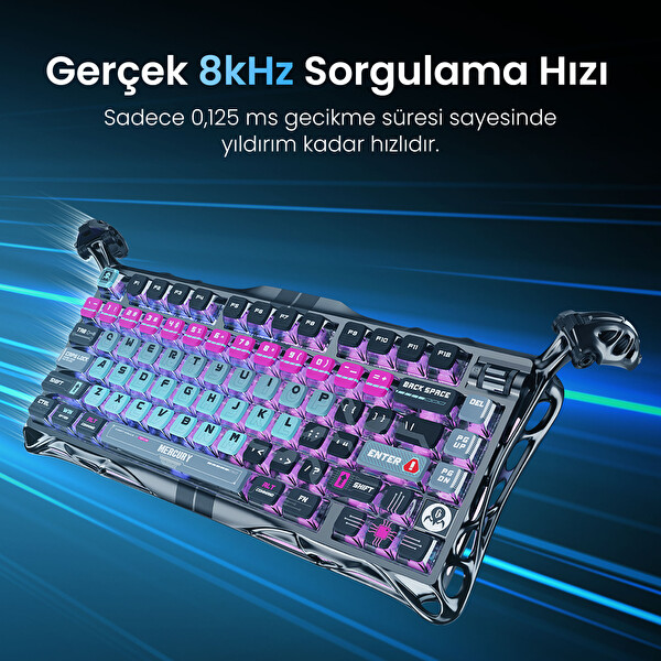 GravaStar V75 Pro Kablolu Manyetik Gaming Klavye X Pro Kablosuz Optik Mouse ve Dijital Resim Çerçevesi Cyberpunk