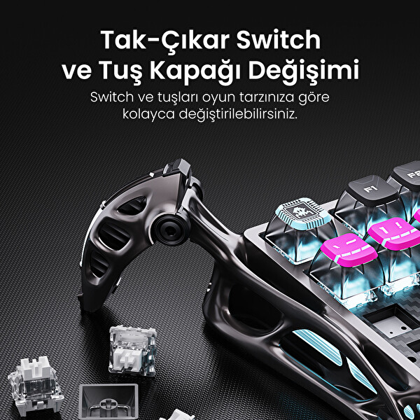 GravaStar V75 Pro Kablolu Manyetik Gaming Klavye X Pro Kablosuz Optik Mouse ve Dijital Resim Çerçevesi Cyberpunk