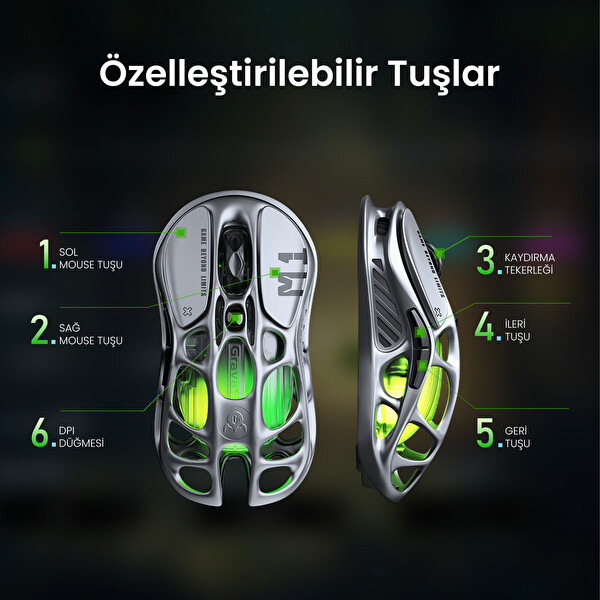 GravaStar K1 Pro Mekanik Gaming Klavye M1 Pro Kablosuz Optik Mouse ve Dijital Resim Çerçevesi Interstellar Silver