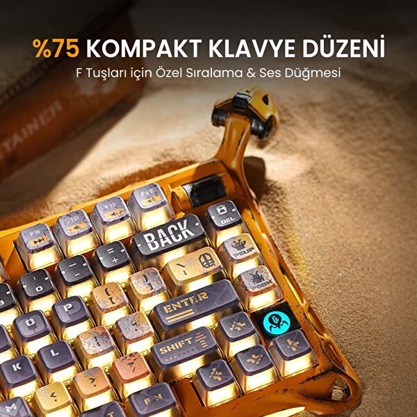 GravaStar K1 Pro Mekanik Gaming Klavye XPro Kablosuz Optik Mouse ve Dijital Resim Çerçevesi Battle-Worn Yellow