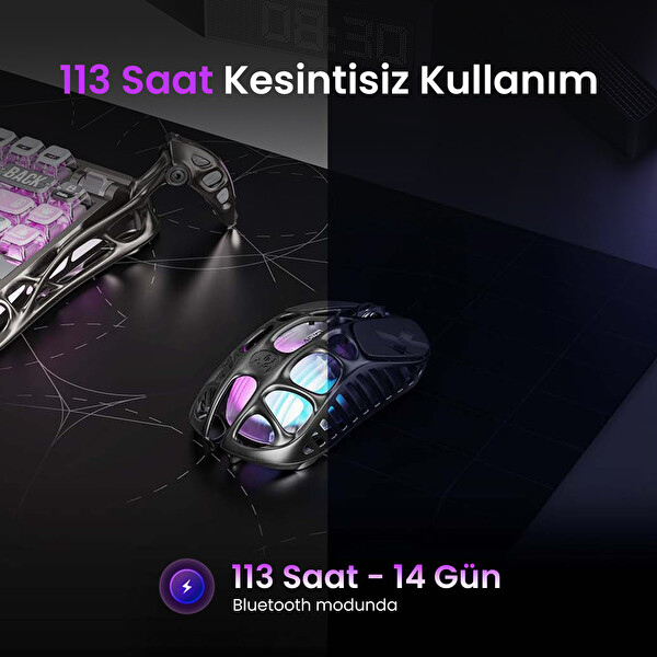 GravaStar K1 Pro Mekanik Gaming Klavye X Pro Kablosuz Optik Mouse ve Dijital Resim Çerçevesi Oyuncu Seti Cyberpunk