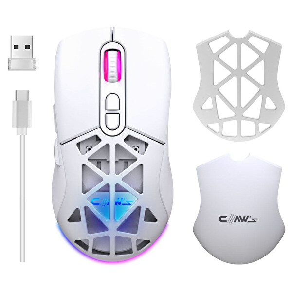 Claw’s Nexus Air V1 10000 Dpi Pixart PMW3325 Sensör Değiştirilebilir Kapak RGB Kablosuz Gaming Mouse Beyaz