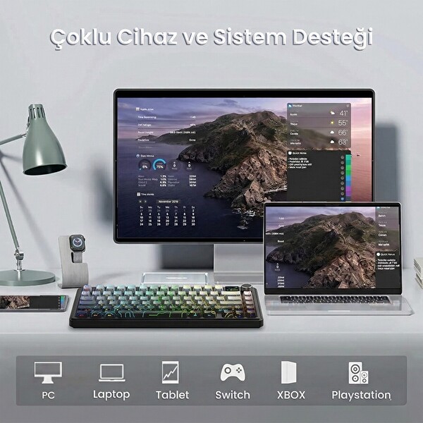 Aula F75 Max Mekanik Kablosuz Kablolu RGB TKL Reaper Switch Hot Swap Makrolu Gaming Klavye Siyah