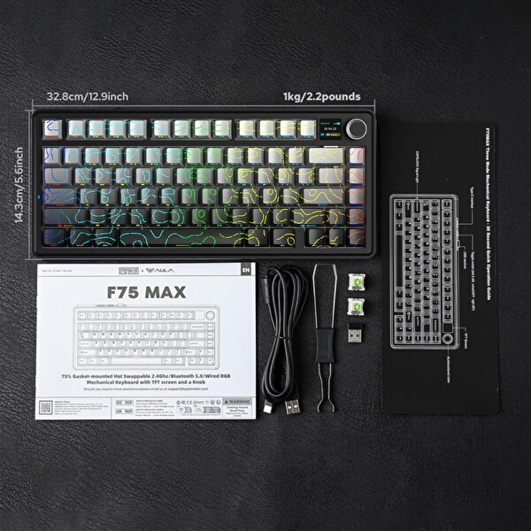 Aula F75 Max Mekanik Kablosuz Kablolu RGB TKL Reaper Switch Hot Swap Makrolu Gaming Klavye Siyah