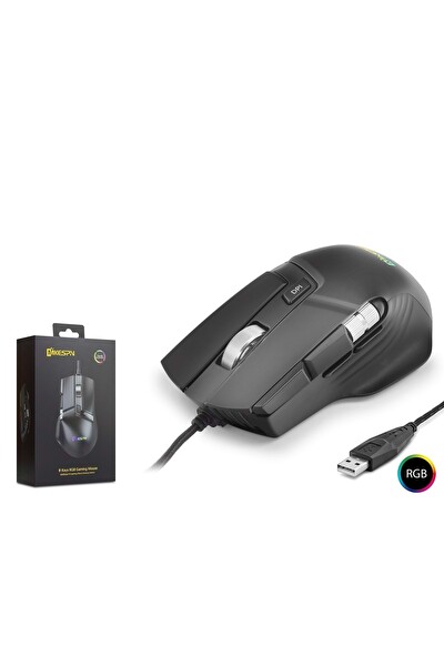 Nodar Mkespn X13 Kablolu 12400 DPİ 10 Tuş Makro Rgb Oyuncu Mouse Siyah