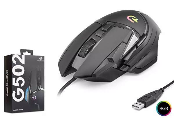 Hadron Nodar G502 Kablolu 7200 Dpi 6 Tuş Rgb Oyuncu Mouse Siyah