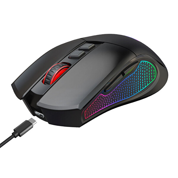 Claw’s Crossfire Air V1 Tri-Mod Kablosuz 10000 Dpi Pixart 3325 Sensör Makro Yazılım RGB Gaming Mouse Siyah