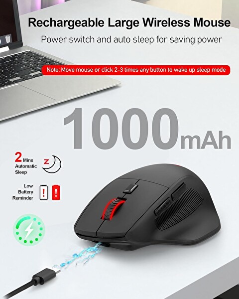 Redragon Büyük Tri Mod 2.4G Bluetooth Kablolu Şarj Edilebilir Kablosuz Oyun Mouse