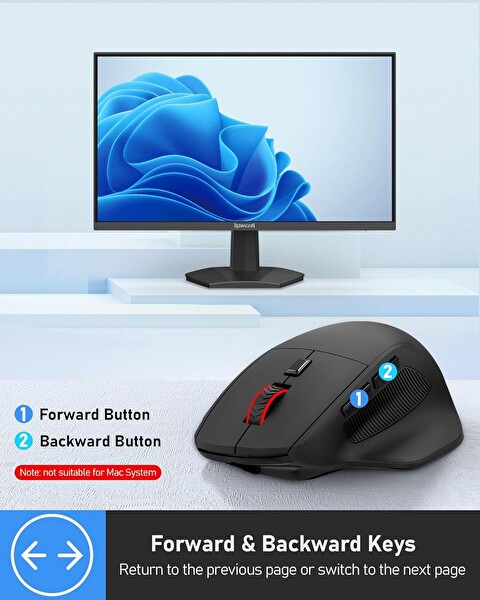 Redragon Büyük Tri Mod 2.4G Bluetooth Kablolu Şarj Edilebilir Kablosuz Oyun Mouse