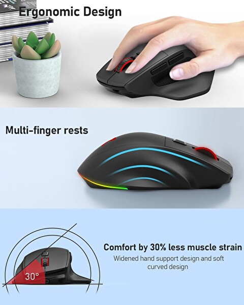 Redragon Büyük Tri Mod 2.4G Bluetooth Kablolu Şarj Edilebilir Kablosuz Oyun Mouse