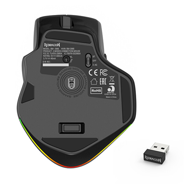 Redragon Büyük Tri Mod 2.4G Bluetooth Kablolu Şarj Edilebilir Kablosuz Oyun Mouse