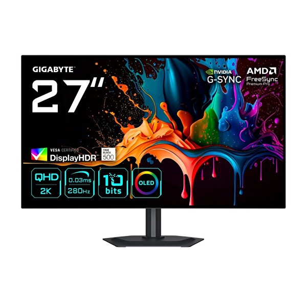 Gigabyte MO27Q28G 27 2560x1440 QHD 280Hz 0.03 ms HDMI DP Type-C True Black 500 OLED Oyuncu Monitörü