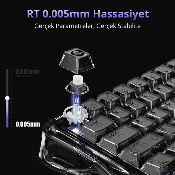 GravaStar Mercury V60 Kablolu İngilizce Q Manyetik Switch Gaming Klavye Onyx Crystal