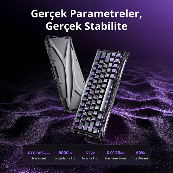 GravaStar Mercury V60 Pro Kablolu İngilizce Q Manyetik Switch Gaming Klavye Cyber Frost Black