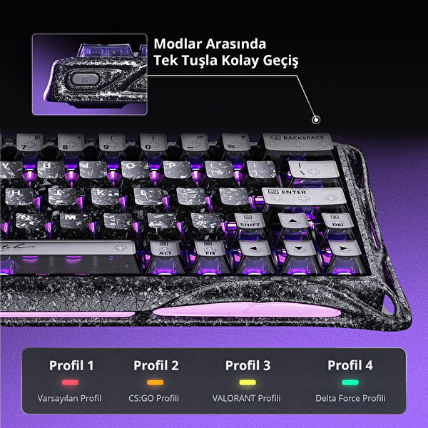 GravaStar Mercury V60 Pro Kablolu İngilizce Q Manyetik Switch Gaming Klavye Cyber Frost Black
