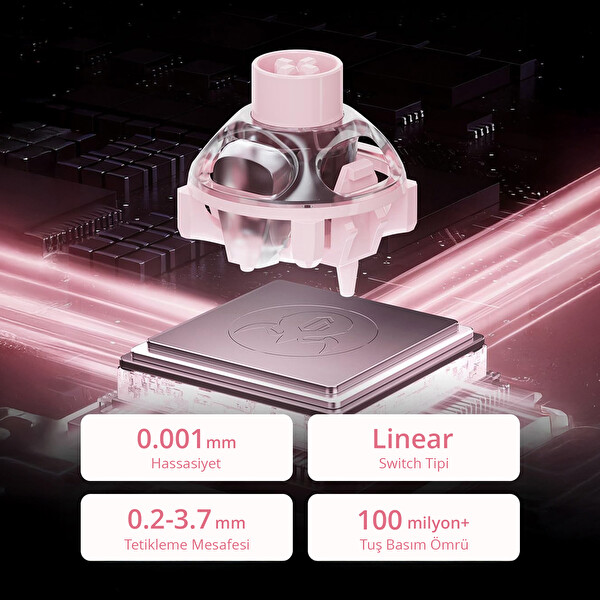 GravaStar Mercury V60 Kablolu İngilizce Q Manyetik Switch Gaming Klavye Crystal Rose