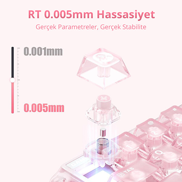 GravaStar Mercury V60 Kablolu İngilizce Q Manyetik Switch Gaming Klavye Crystal Rose