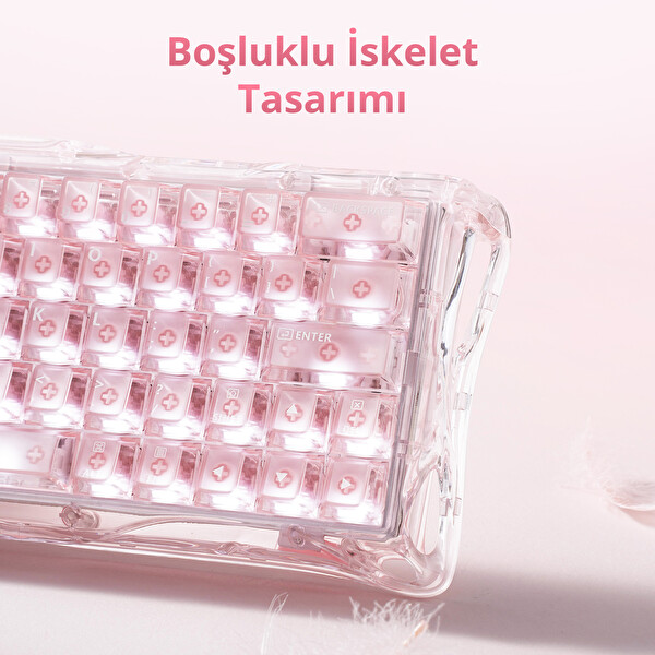 GravaStar Mercury V60 Kablolu İngilizce Q Manyetik Switch Gaming Klavye Crystal Rose