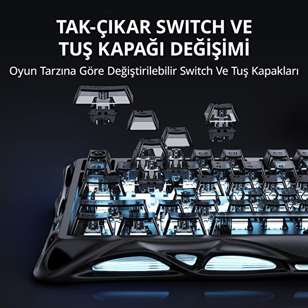GravaStar Mercury K1 Mekanik Gaming Klavye ve X Kablosuz Optik Mouse Seti Stealth Black