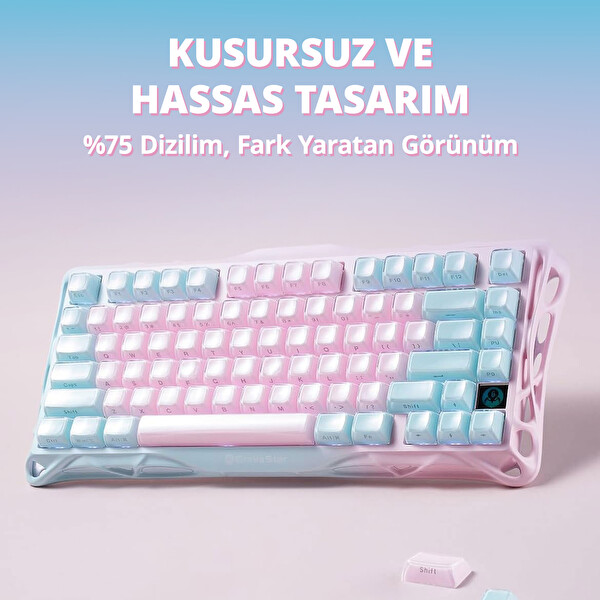 GravaStar Mercury K1 Lite RGB Kablosuz Mekanik İngilizce Q Gaming Klavye Lumen Rose