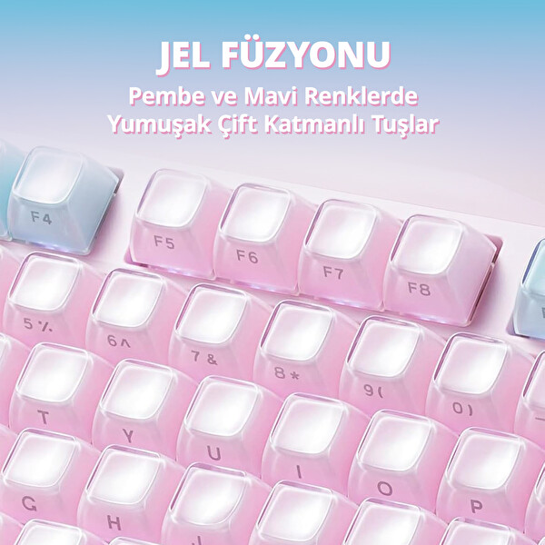 GravaStar Mercury K1 Lite RGB Kablosuz Mekanik İngilizce Q Gaming Klavye Lumen Rose