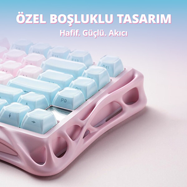 GravaStar Mercury K1 Lite RGB Kablosuz Mekanik İngilizce Q Gaming Klavye Lumen Rose
