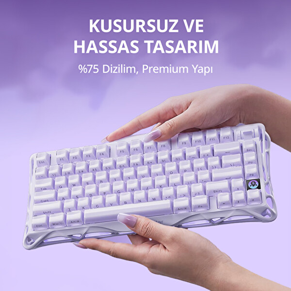 GravaStar Mercury K1 Mekanik Gaming Klavye ve M1 Pro Kablosuz Optik Mouse Seti Lavender Purple