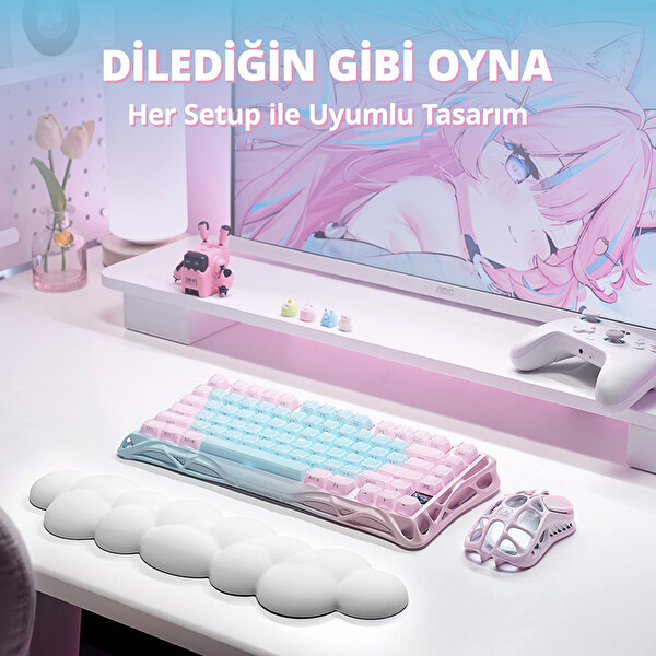 GravaStar Mercury K1 Lite RGB Kablosuz Mekanik İngilizce Q Gaming Klavye Aurora Mist