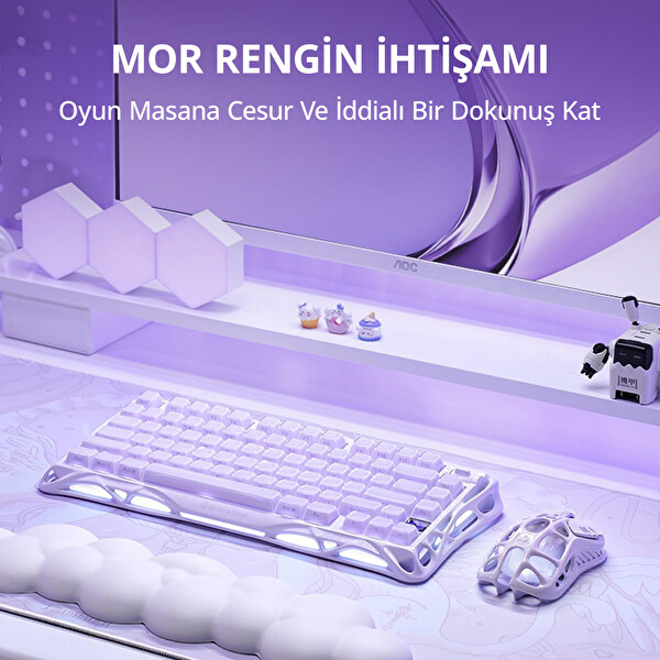 GravaStar Mercury K1 RGB Kablosuz Mekanik İngilizce Q Gaming Klavye Lavender Purple
