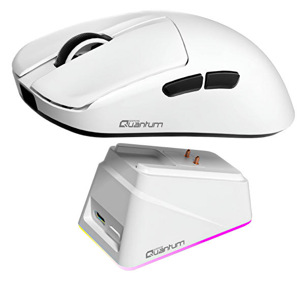 Quantum Gaming Fluxmouse G13 Pro 1000Hz PAW3311 RGB Şarj İstasyonlu 22.000 DPI Kablosuz Beyaz Gaming Mouse